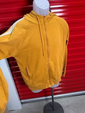 Zara Mustard Yellow Zip-Up Hoodie with White Shoulder Stripe